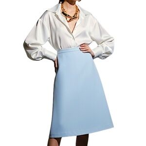 Vtg 60s 70s union made powder blue mod polyester double knit a line skirt 13